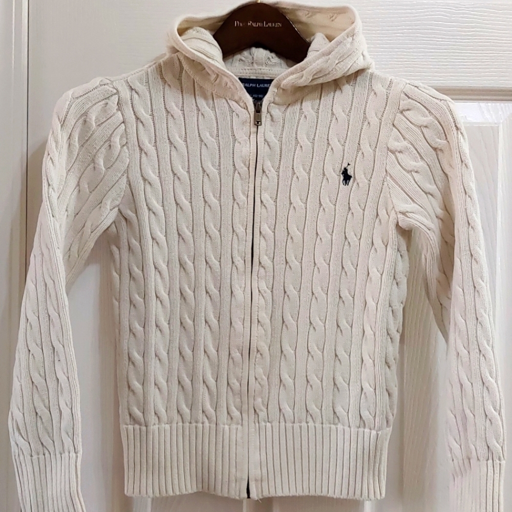 Ralph lauren big girl cable knit zip front hooded sweater